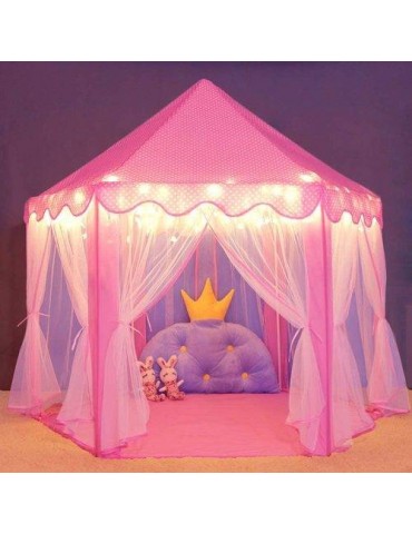 Outdoor Indoor Portable Folding Princess Castle Tent Kids Children Funny Play Fairy House Kids Play Tent(Warm LED Star Lights)